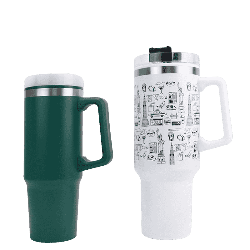 Vaso de coche de acero inoxidable al vacío de doble capa de gran capacidad de 30 oz/40 oz con asa